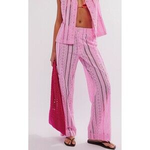 Damson Madder Anthropologie Alys Vacation Pant Trouser Eyelet Pink L-18 287561